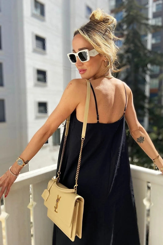 Ayarlanabilir Askı Kloş Uzun Maksi Elbise