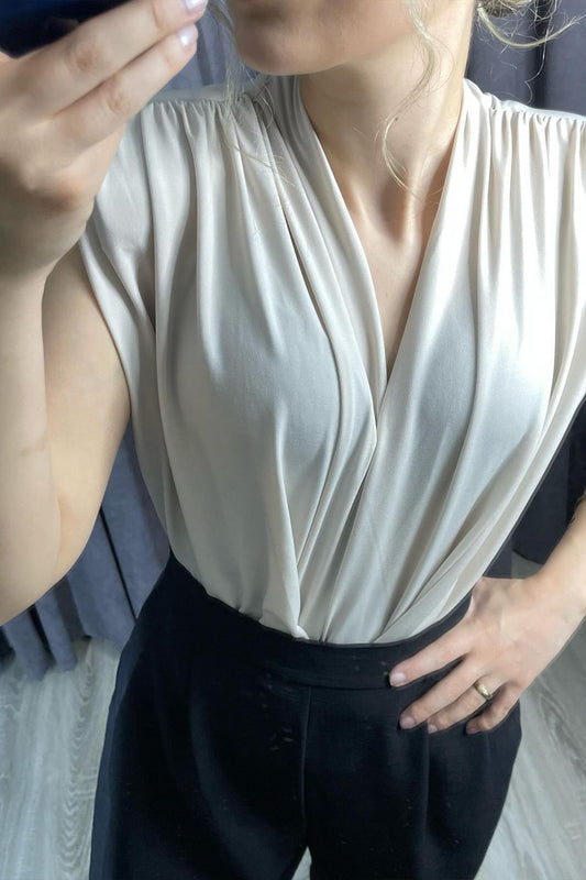 Alt Zıbınlı Omuz Vatkalı Kolsuz Bluz Taş