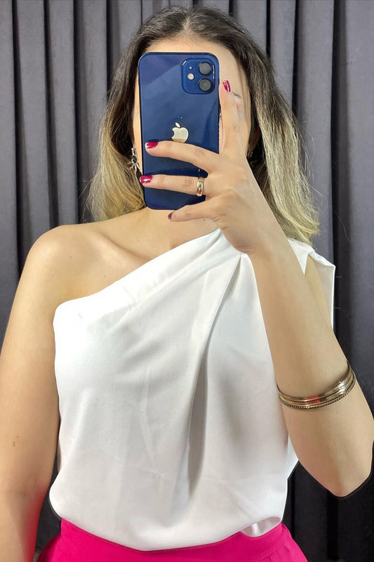 Tek Omuz Drapeli Dökümlü Bluz