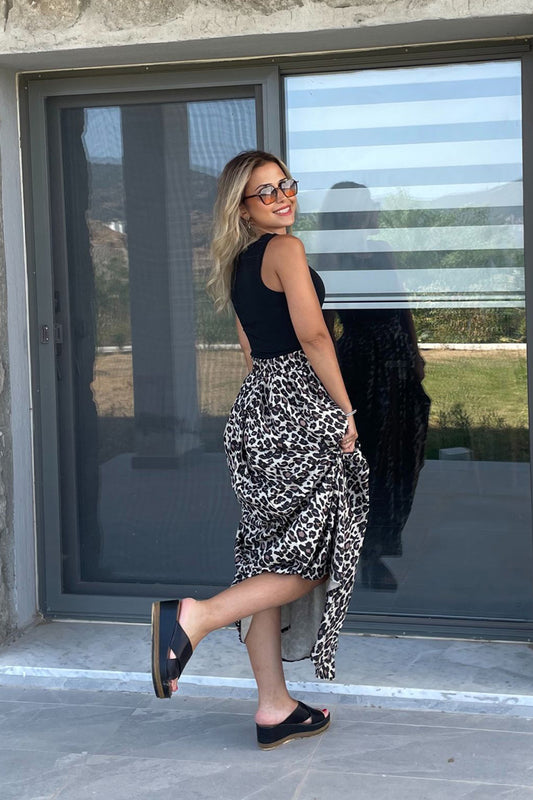 Maxi Boy Kloş Etek Kahve