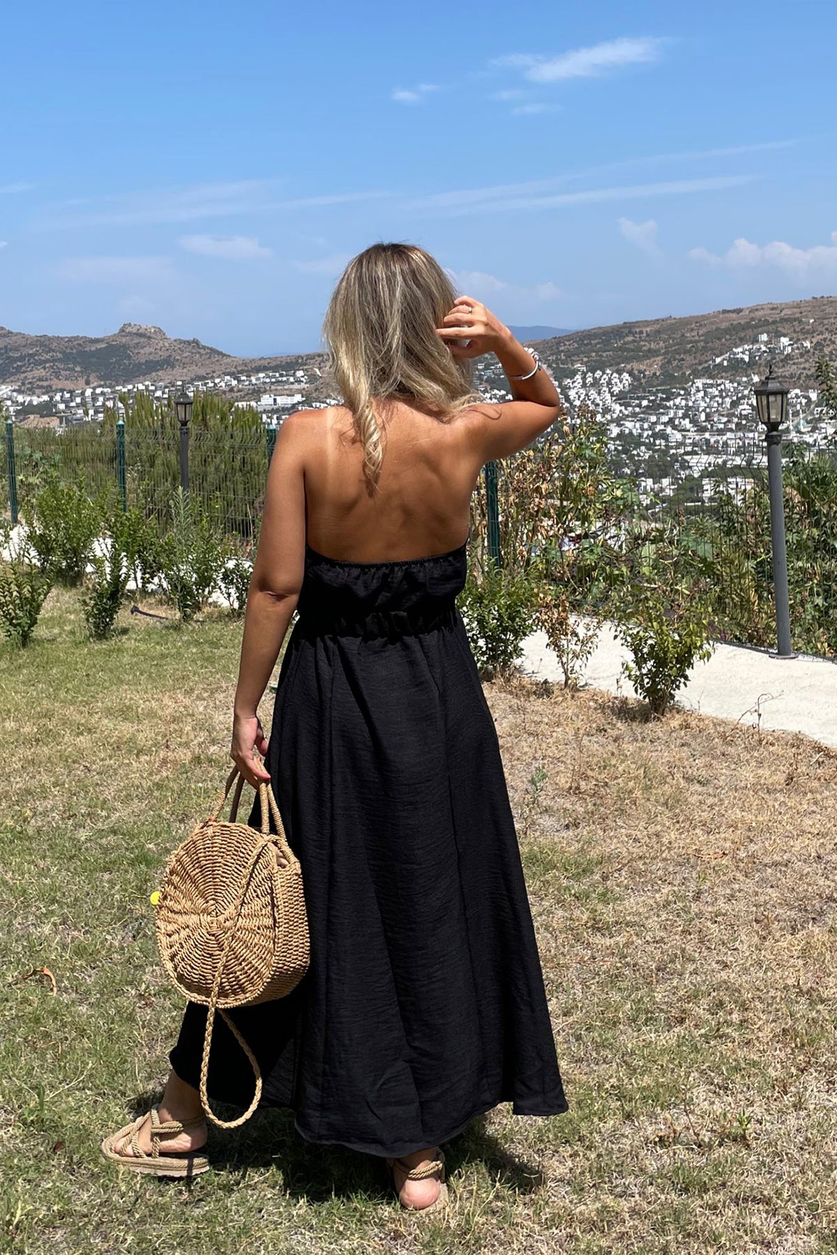 Kolsuz Uzun Maxi Boy Elbise Siyah