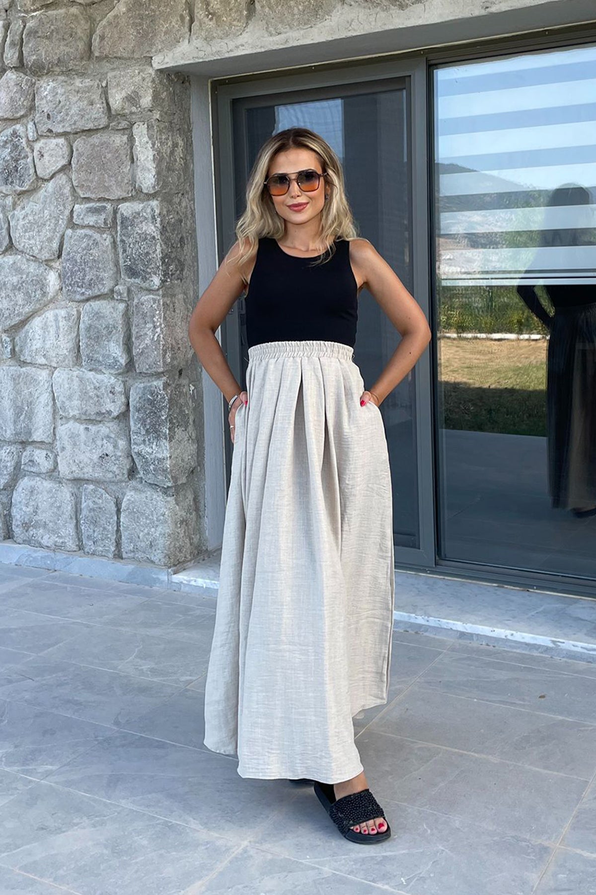 Maxi Boy Kloş Etek Kahve