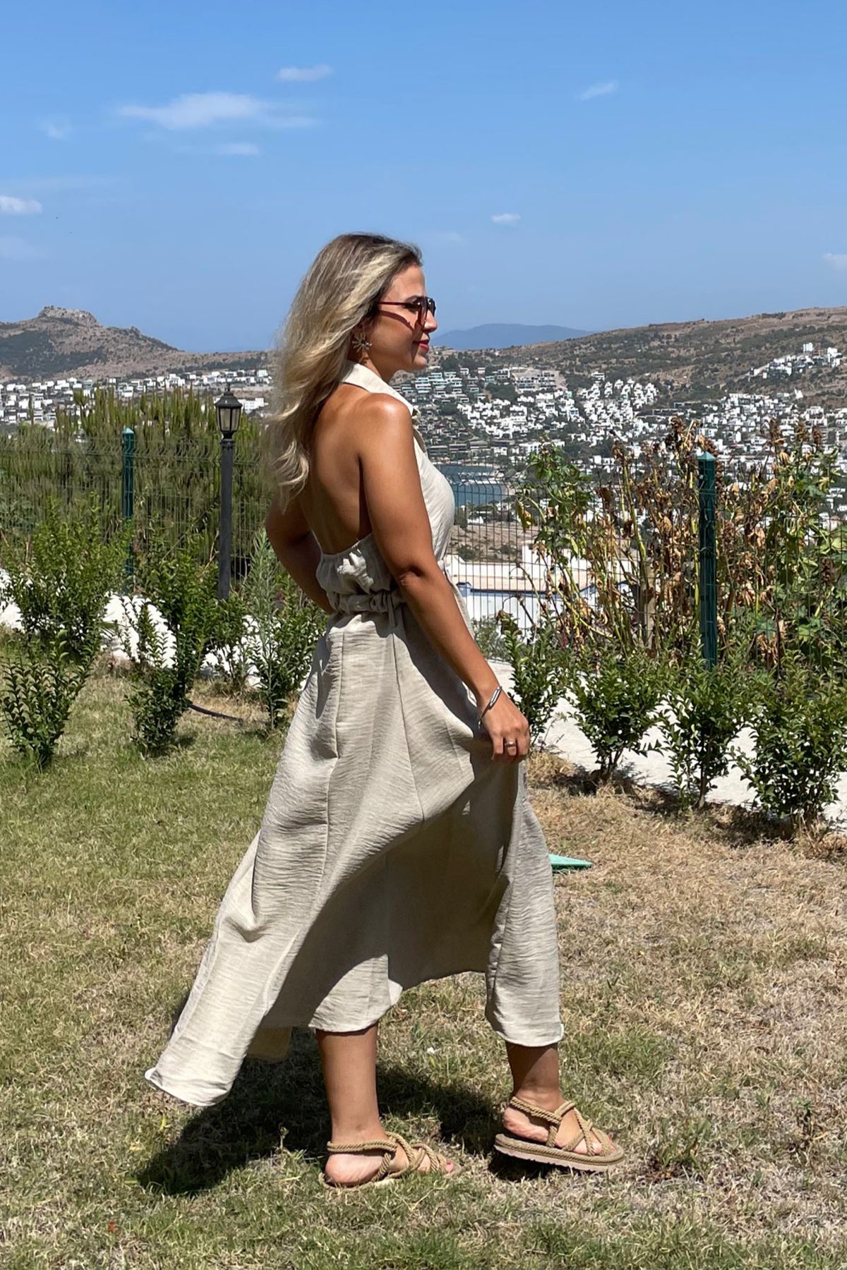 Kolsuz Uzun Maxi Boy Elbise Taş