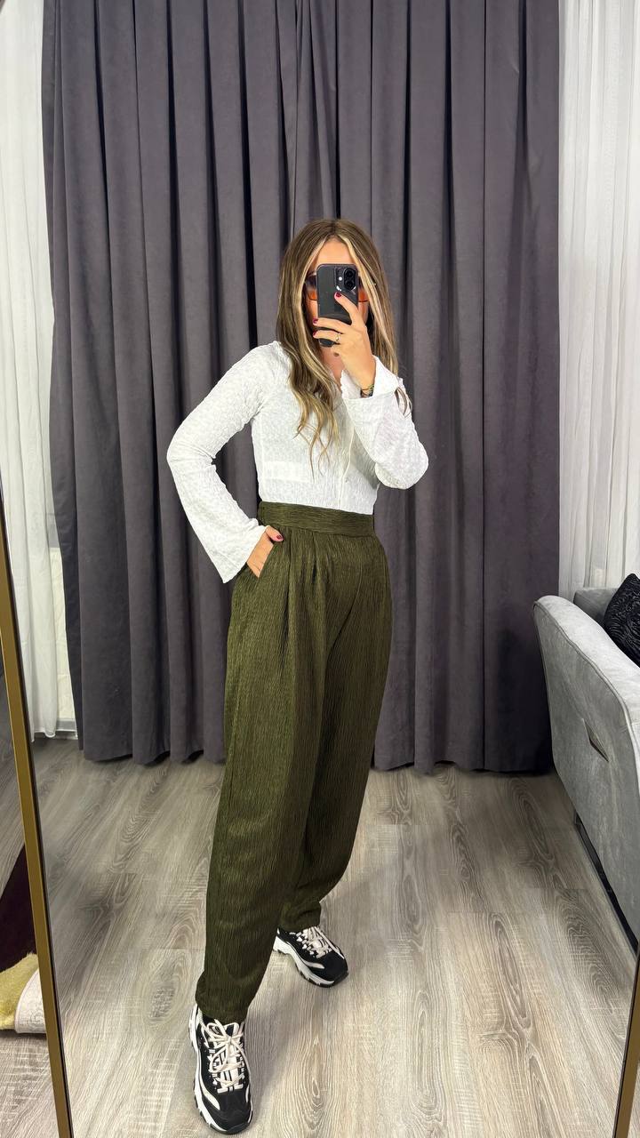 Yüksek Bel Beli Lastikli  premium kumaş harem havuç pantolon