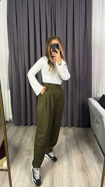 Yüksek Bel Beli Lastikli  premium kumaş harem havuç pantolon