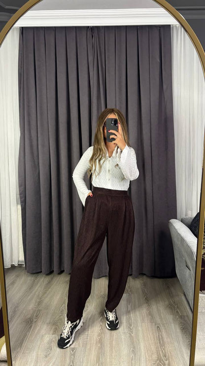 Yüksek Bel Beli Lastikli  premium kumaş harem havuç pantolon