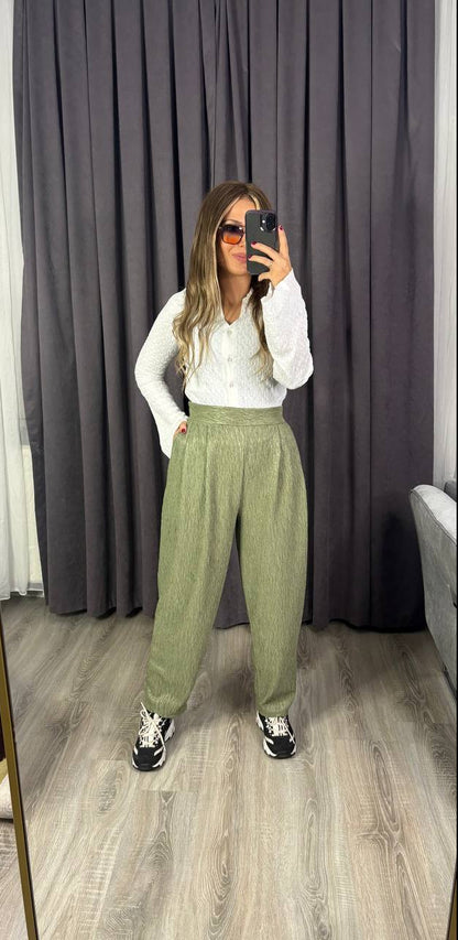 Yüksek Bel Beli Lastikli  premium kumaş harem havuç pantolon