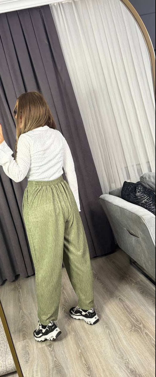 Yüksek Bel Beli Lastikli  premium kumaş harem havuç pantolon