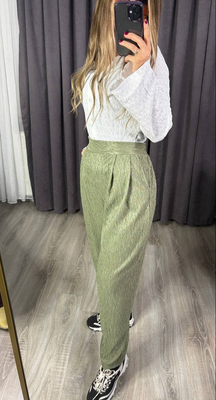 Yüksek Bel Beli Lastikli  premium kumaş harem havuç pantolon