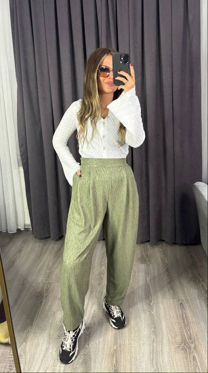 Yüksek Bel Beli Lastikli  premium kumaş harem havuç pantolon