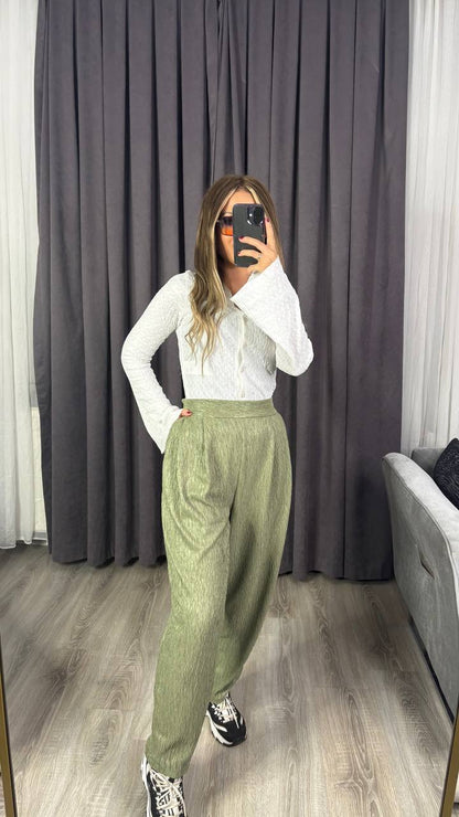 Yüksek Bel Beli Lastikli  premium kumaş harem havuç pantolon
