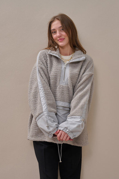 Fermuarlı Oversize Kesim Peluş Sweatshirt