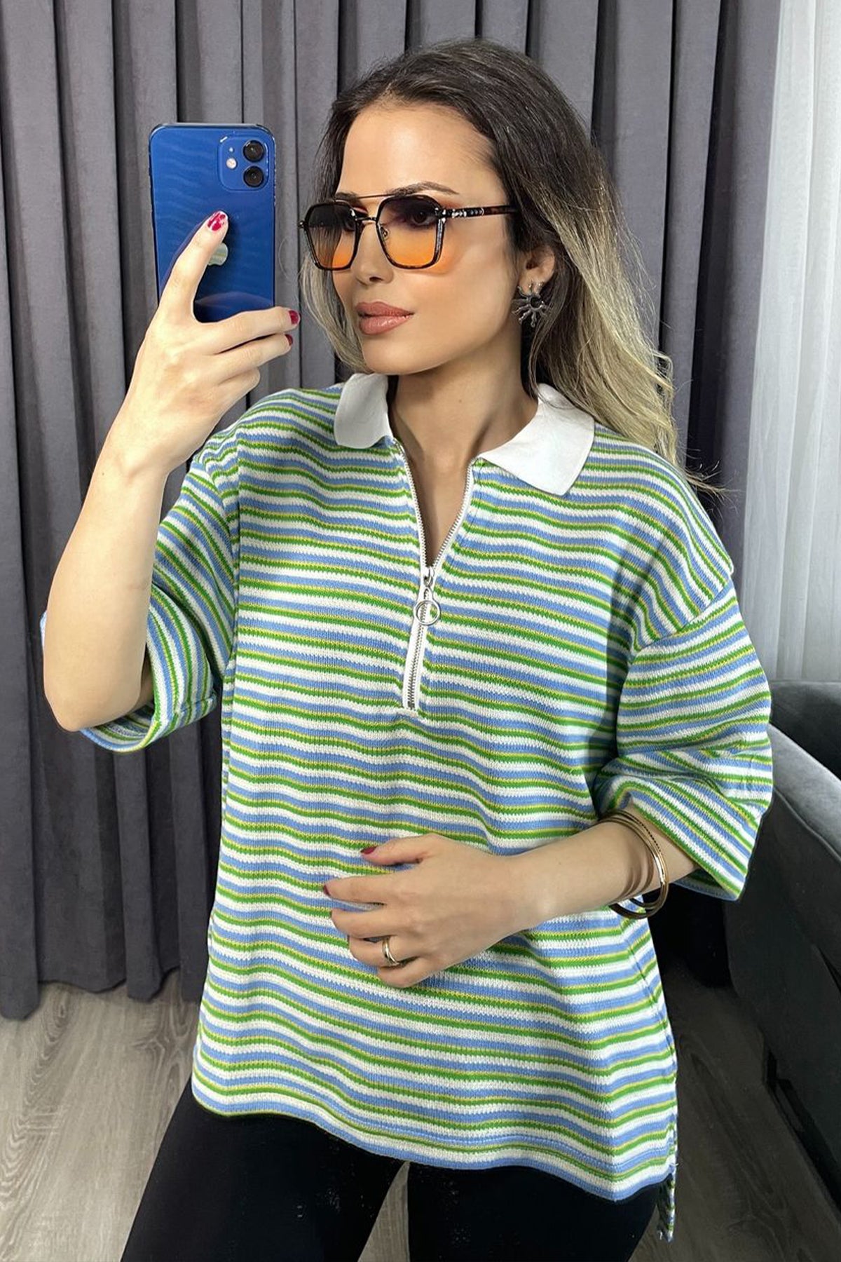 Polo Yaka Bluz yeşil