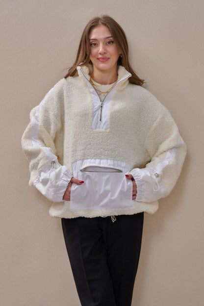 Fermuarlı Oversize Kesim Peluş Sweatshirt