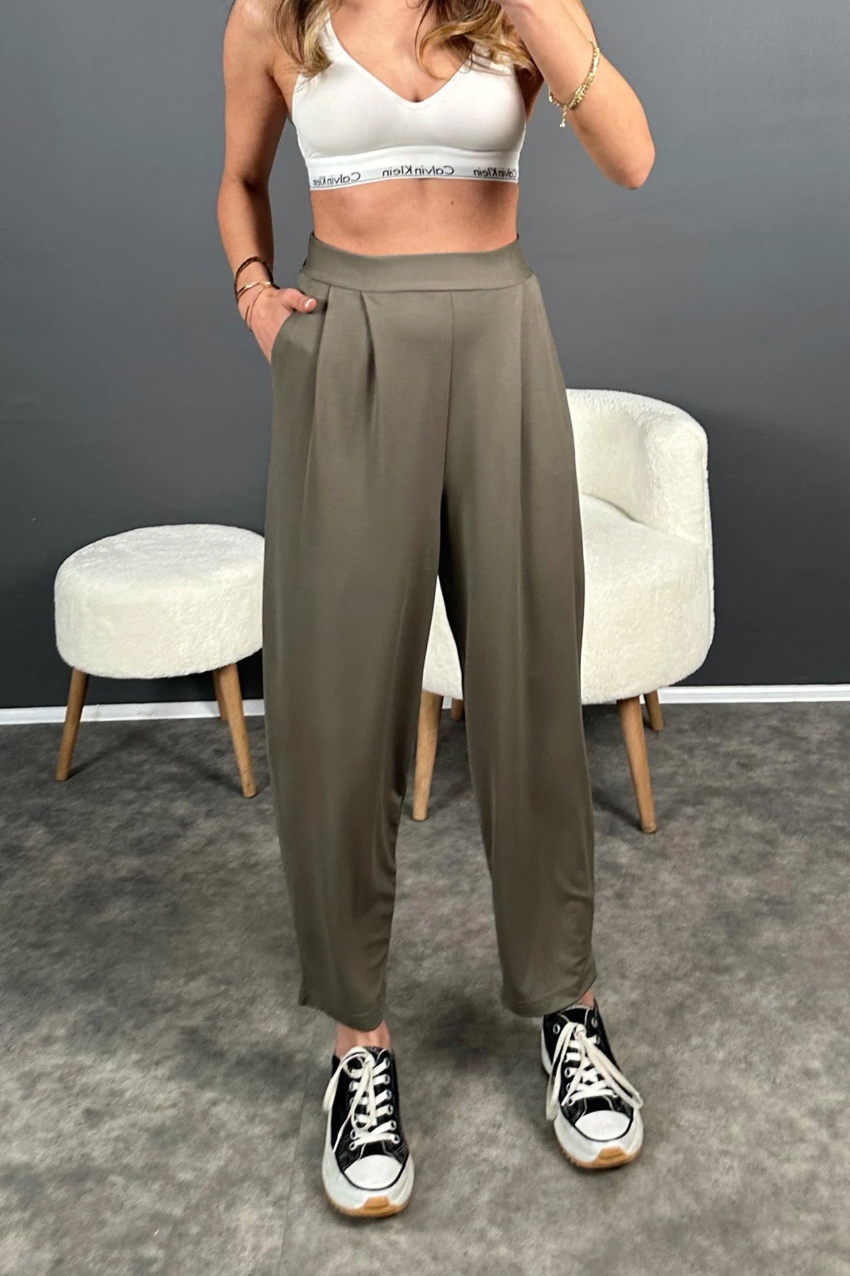 1.sınıf Kalite Oysh Modal Kumaş Beli Lastikli Yüksek Bel Harem Pantolon Kışlık ( Geniş Kalıp )