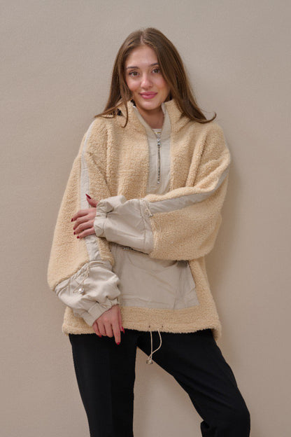 Fermuarlı Oversize Kesim Peluş Sweatshirt