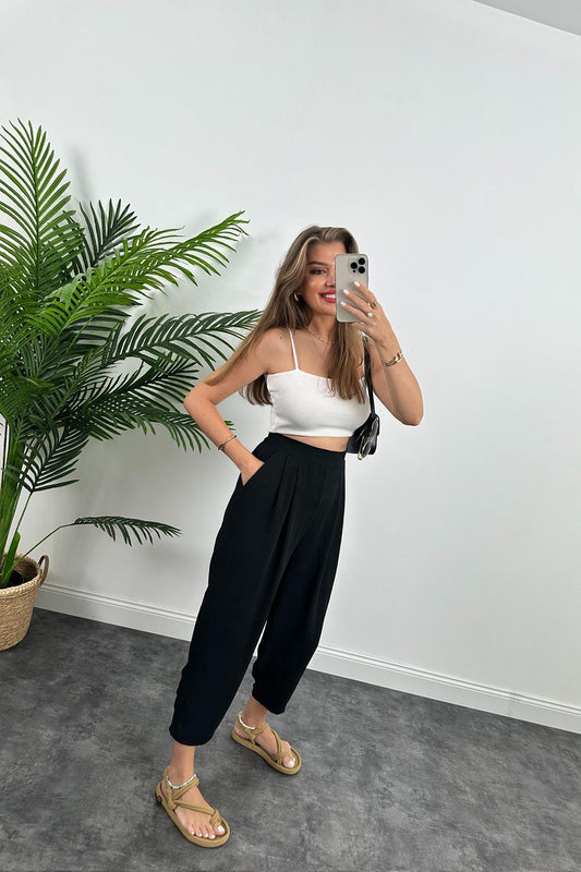 Aerobin Kumaş Harem Pantolon (Yazlık Kumaş) (GENİŞ KALIP ) Tril Trill Diz Yapmaz Ütü İstemez