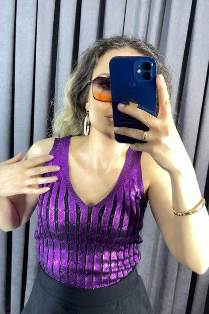 Varak Baskılı İnce Triko Bluz