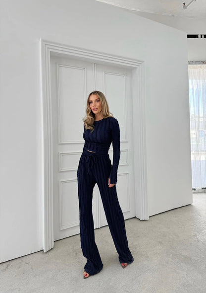 Ters Dikiş Gagari Kumaş Bluz Ve Pantolon İkili Takım Tam Kalıp