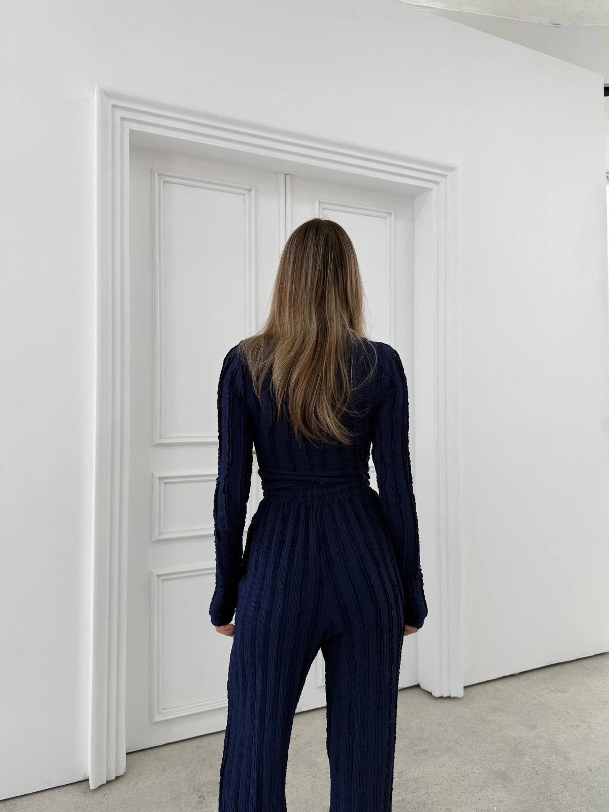 Ters Dikiş Gagari Kumaş Bluz Ve Pantolon İkili Takım Tam Kalıp