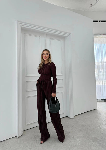 Ters Dikiş Gagari Kumaş Bluz Ve Pantolon İkili Takım Tam Kalıp