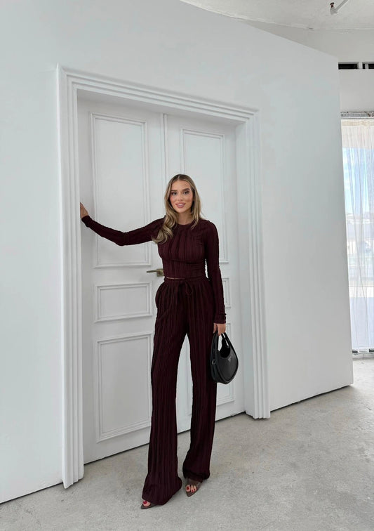 Ters Dikiş Gagari Kumaş Bluz Ve Pantolon İkili Takım Tam Kalıp