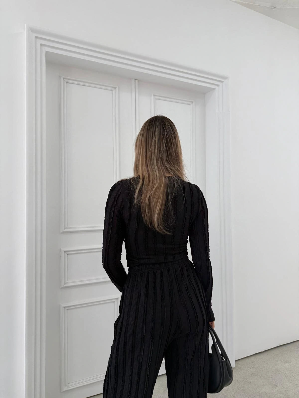 Ters Dikiş Gagari Kumaş Bluz Ve Pantolon İkili Takım Tam Kalıp