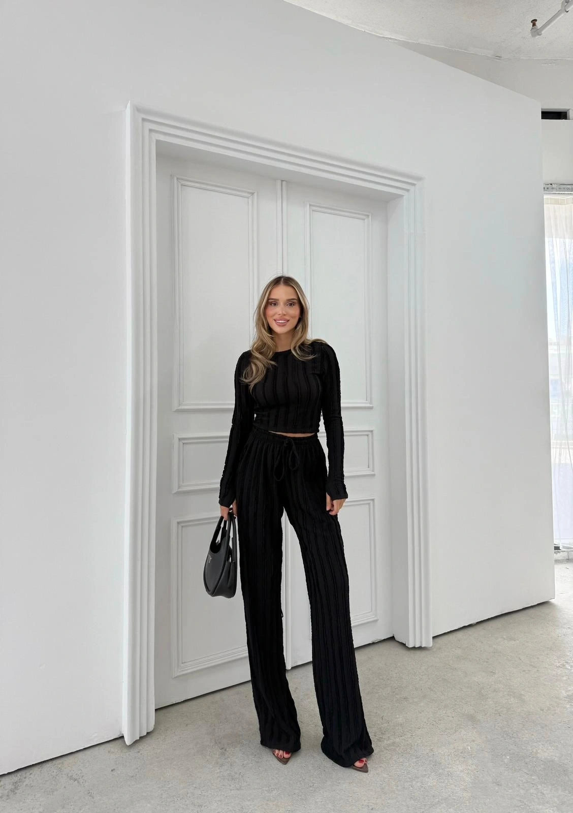 Ters Dikiş Gagari Kumaş Bluz Ve Pantolon İkili Takım Tam Kalıp