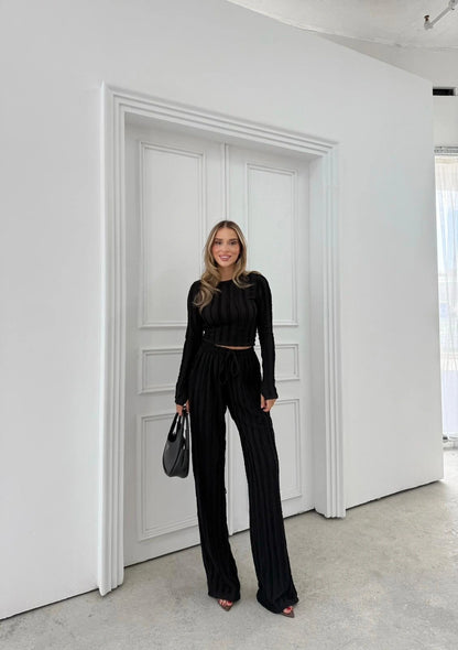 Ters Dikiş Gagari Kumaş Bluz Ve Pantolon İkili Takım Tam Kalıp