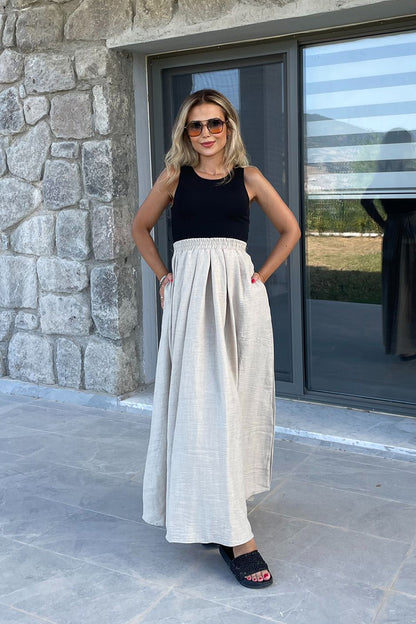 Maxi Boy Kloş Etek Kahve