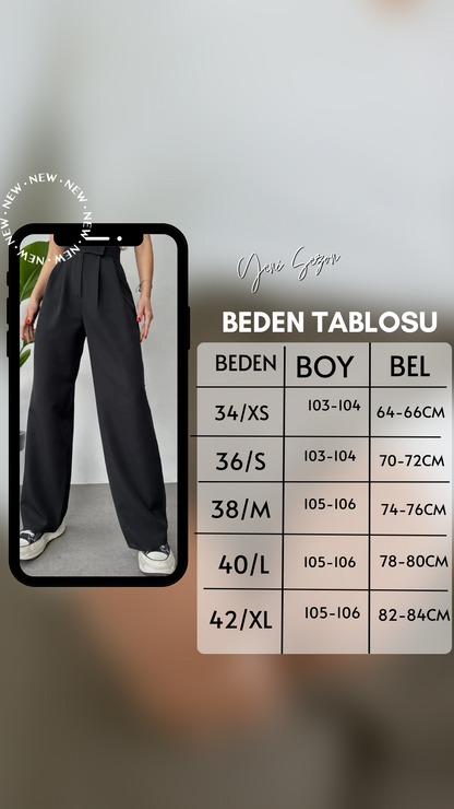 Cırtlı Palazzo  Yüksek Bel Bol Paça Pantolon