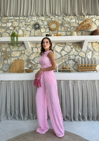 Ters Dikiş Gagari Kumaş Halter Bluz Palazzo Pantolon İkili Takım