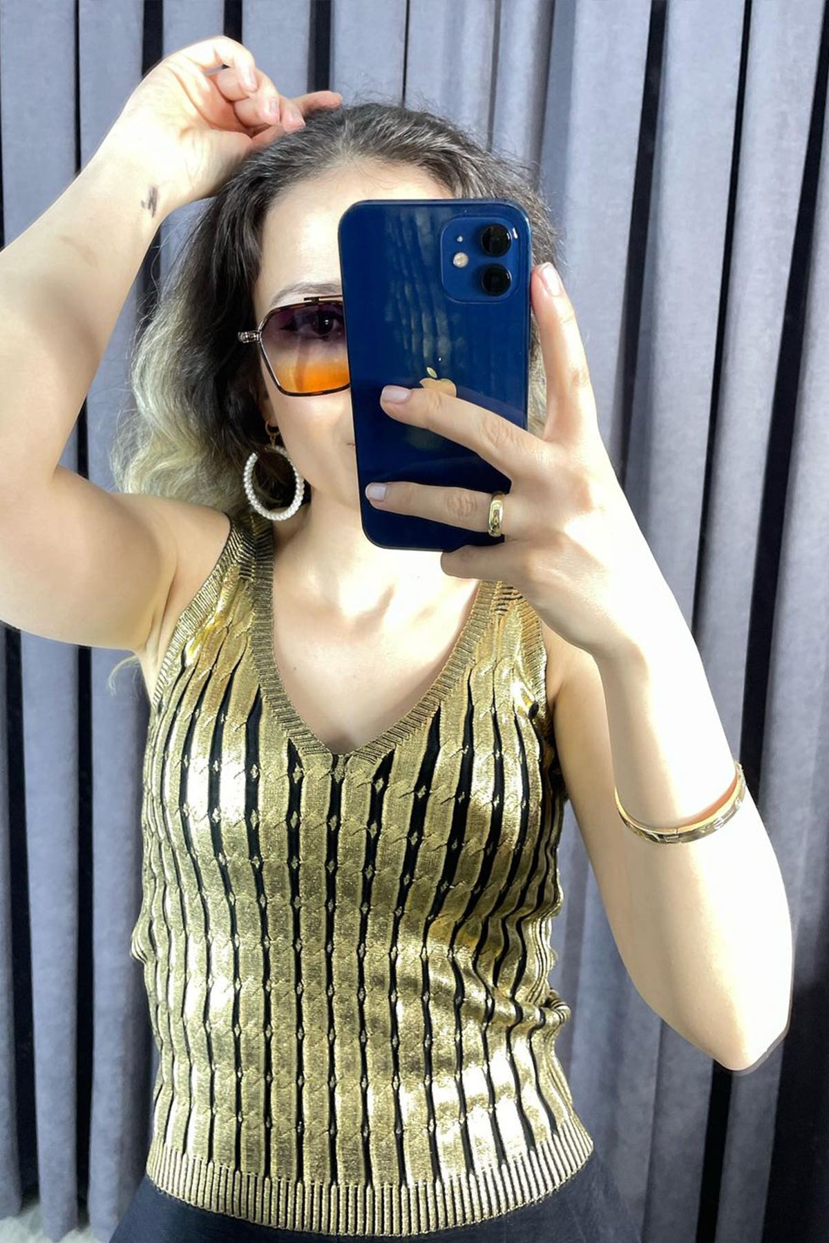 Varak Baskılı İnce Triko Bluz