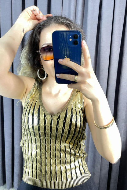 Varak Baskılı İnce Triko Bluz