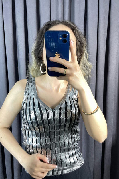 Varak Baskılı İnce Triko Bluz