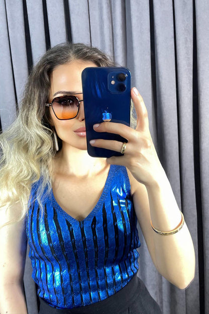 Varak Baskılı İnce Triko Bluz