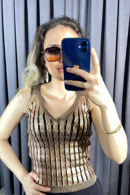 Varak Baskılı İnce Triko Bluz